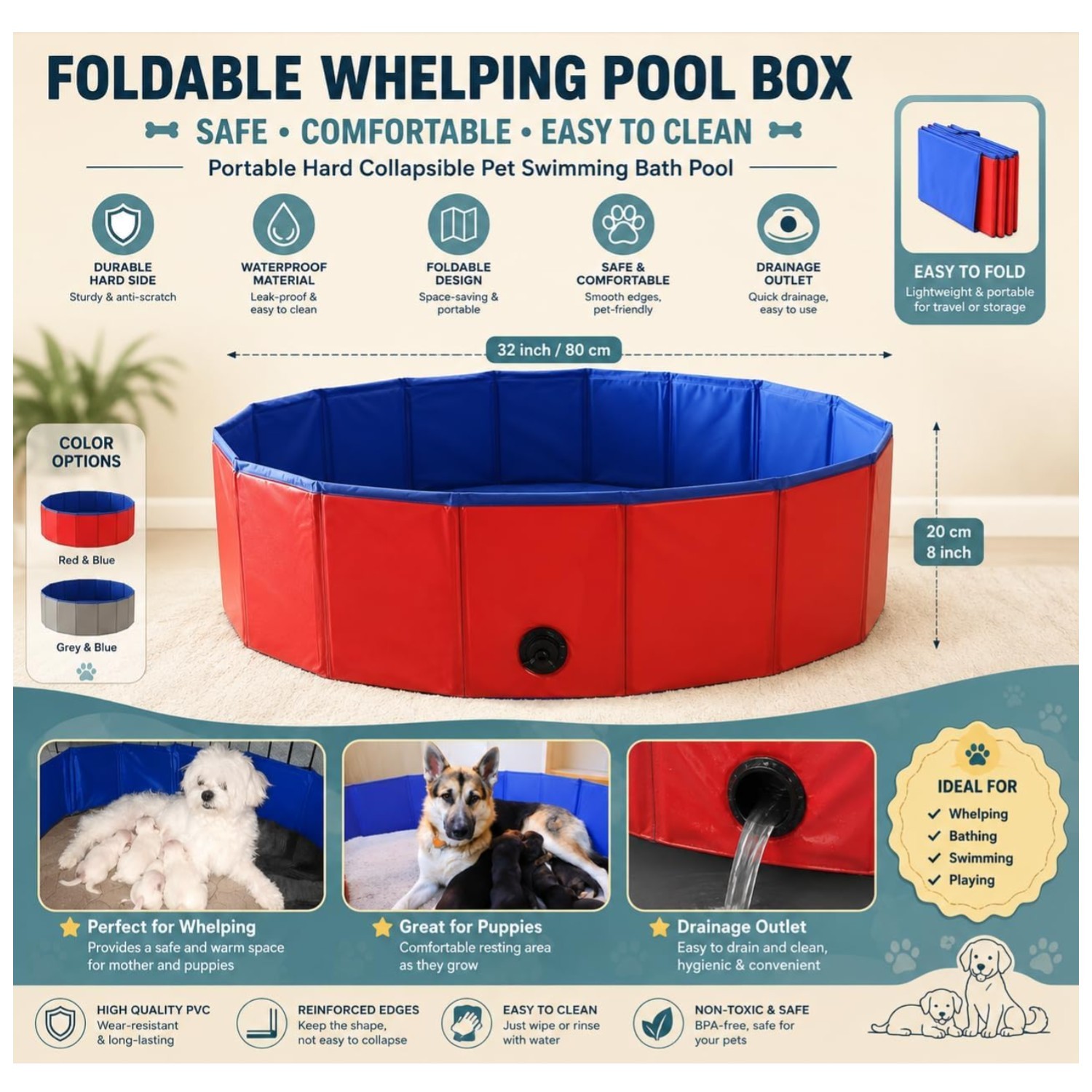 Puppy Kitten Whelping Kit with 32″ Pen