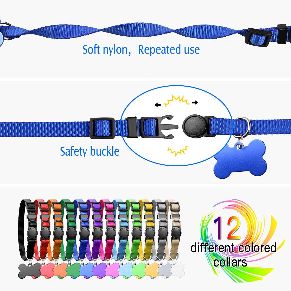 Puppy ID Collars Litter Whelping Supplies Breakaway Nylon 12 Pack Size S