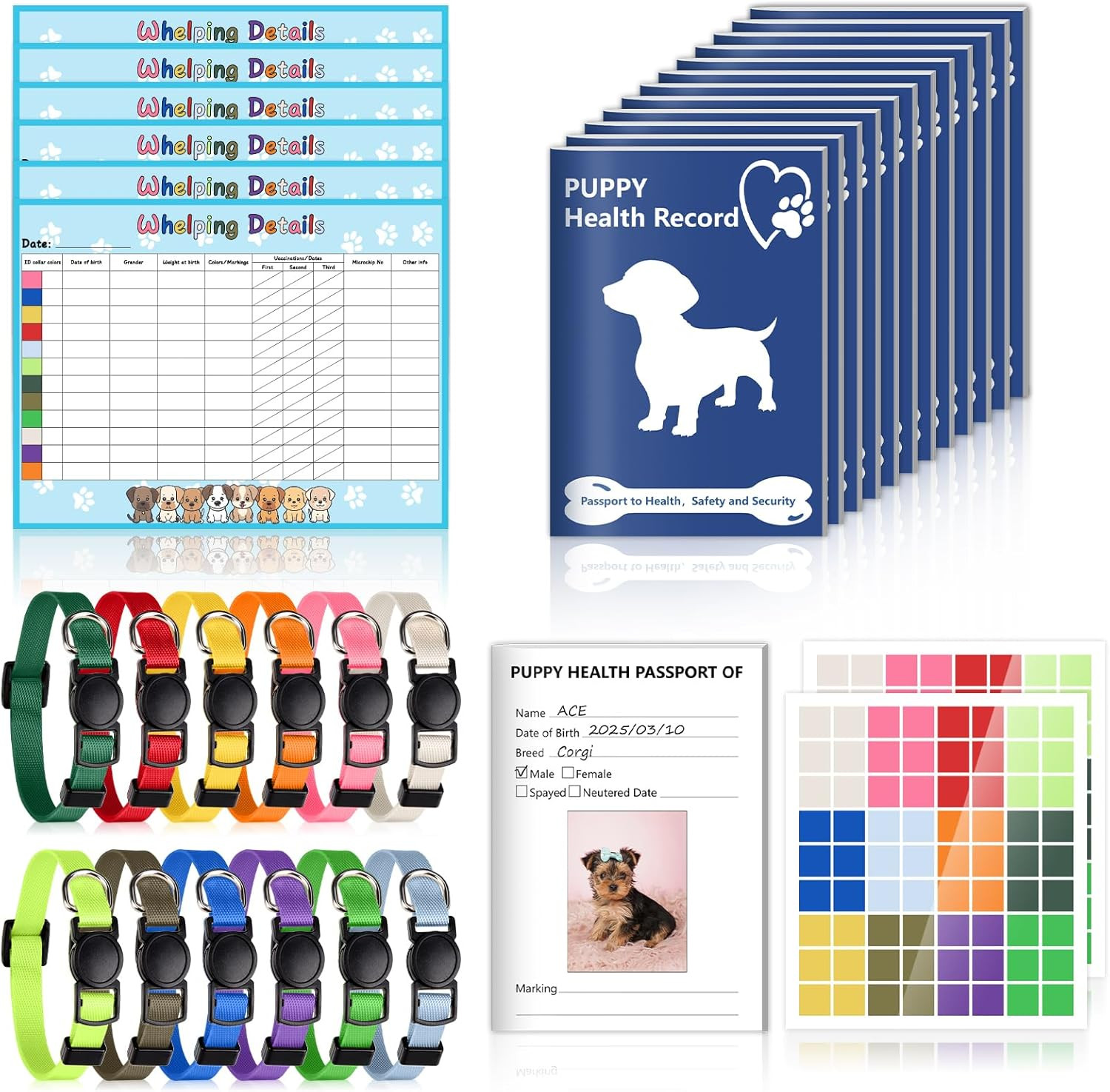 Puppy Whelping Supplies Kit Include 12 Puppy Shot Record Booklets 6 Record Nylon