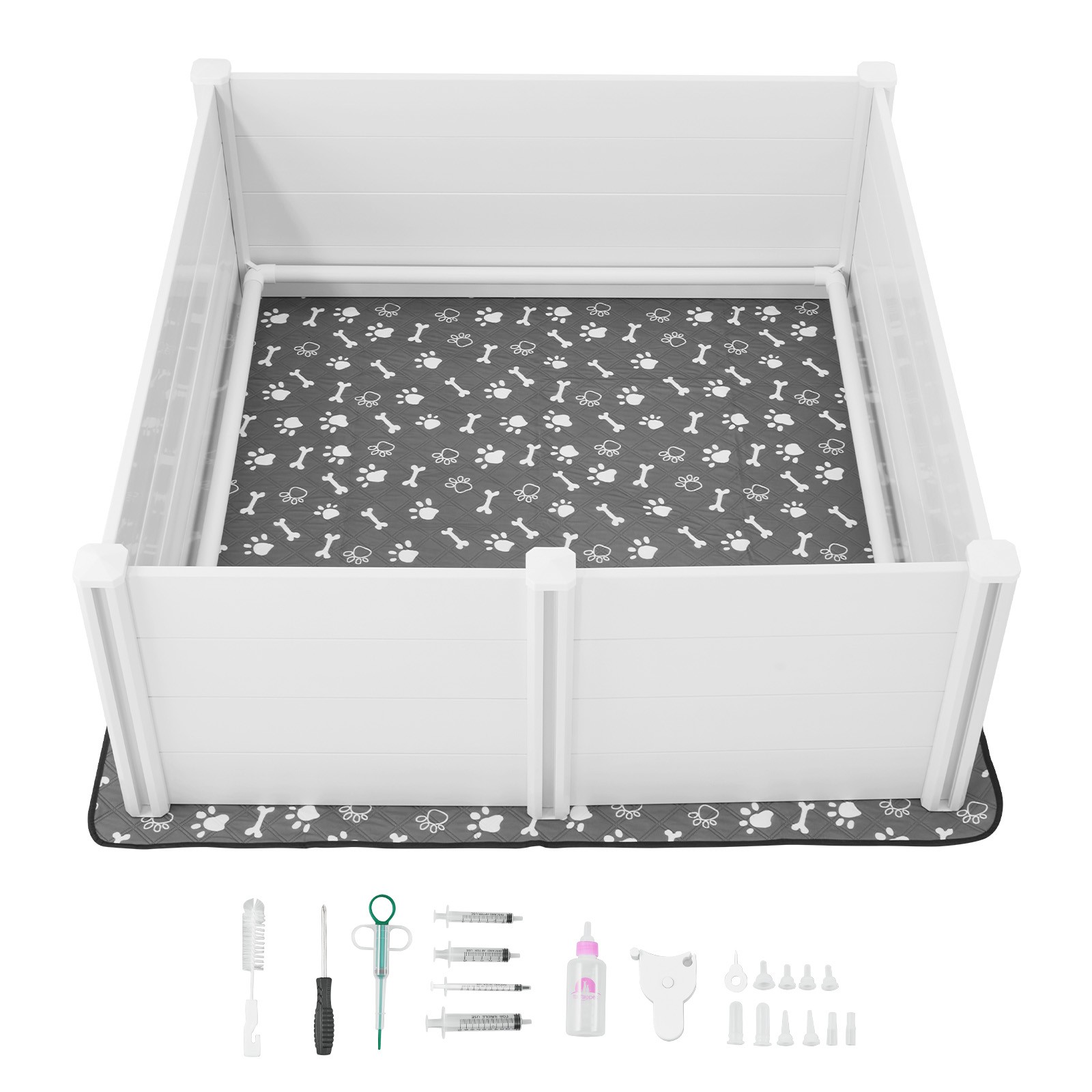 Dog Whelping Box 60x60x24 inch with Height Adjustable Door for Extra Large Dogs