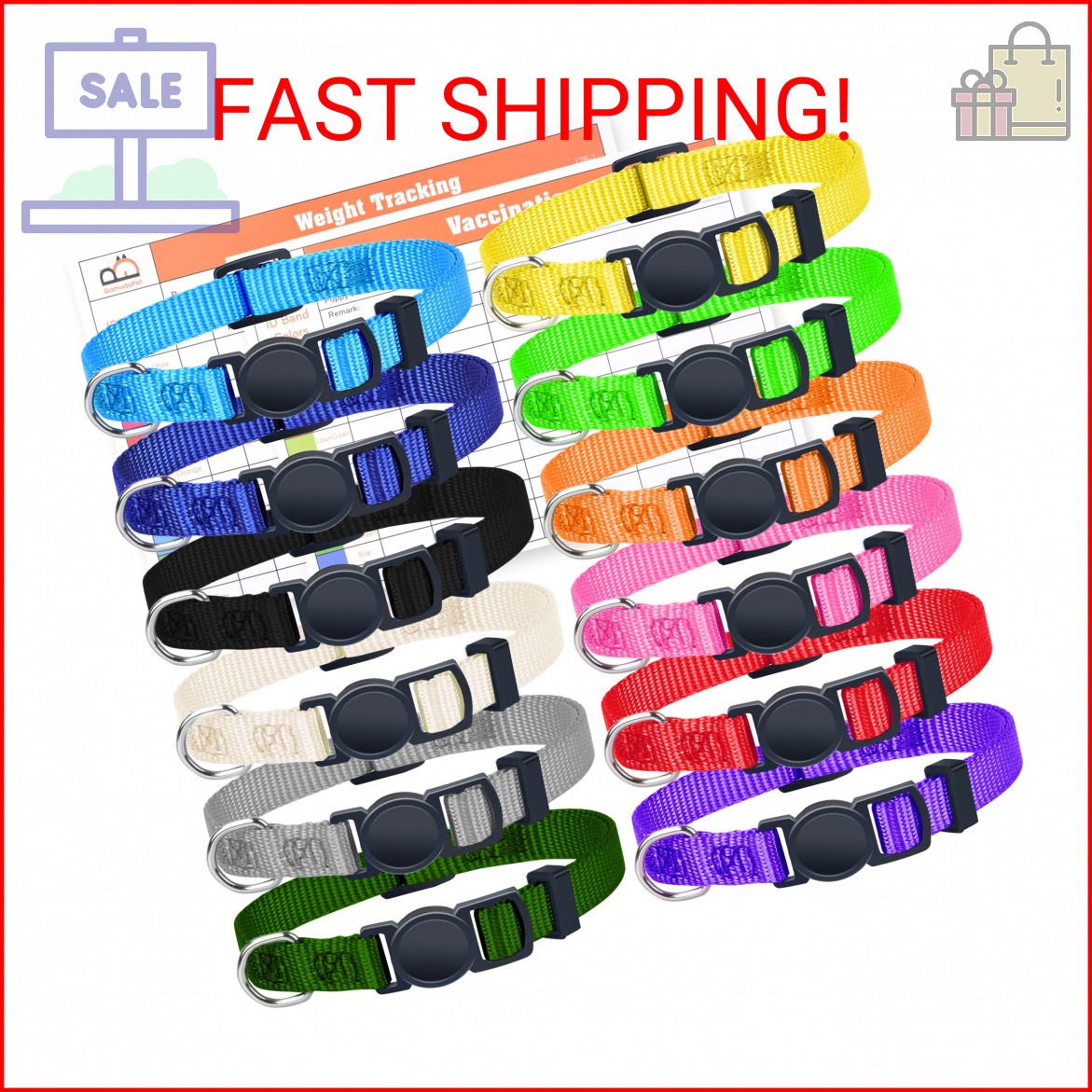 GAMUDA Puppy ID Collars – Super Soft Nylon Whelping Set – Adjustable Breakaway L