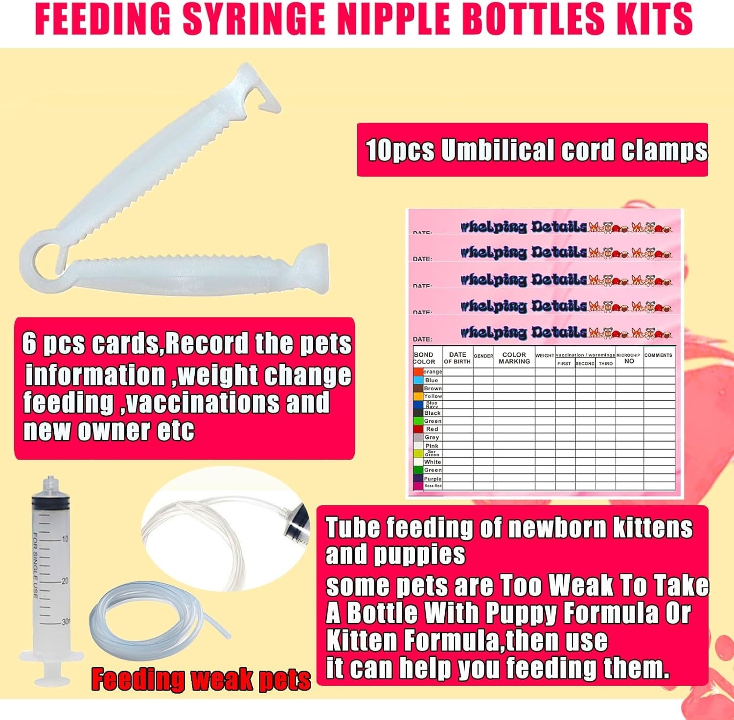 Puppy Kitten Whelping Kit Newborn Whelping Supplies Nursing Feeding Bottle Kit