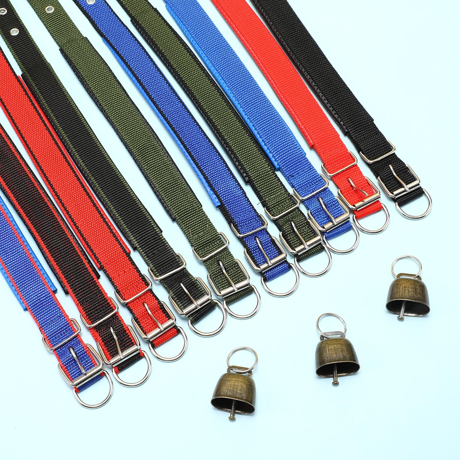 Clysee 10 Sets Adjustable Small Goat Collars with Bells Cow Horse Sheep Coppe…