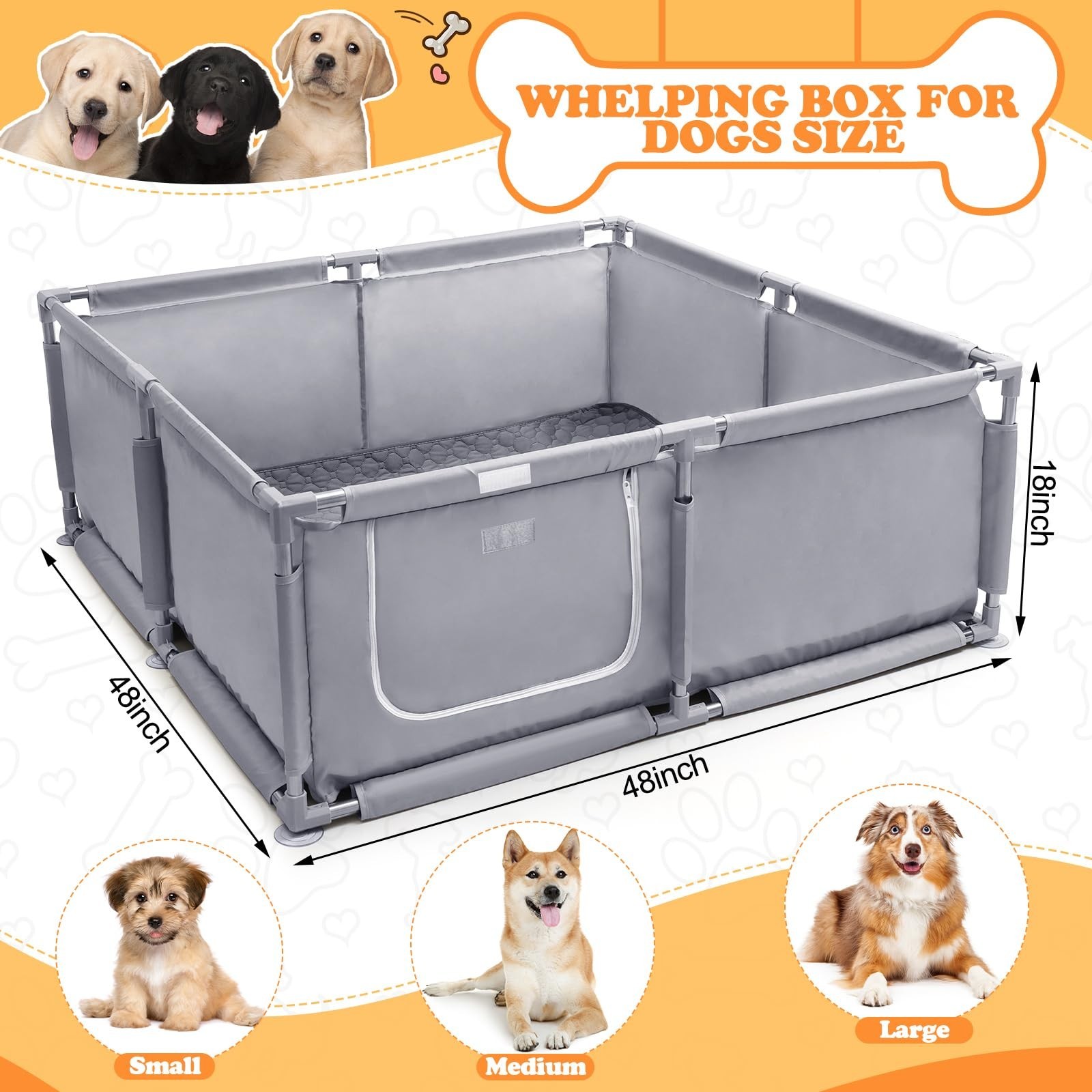 Whelping Box for Dogs and Puppies 48x48x18 inch Pet Whelping Box with Washabl…