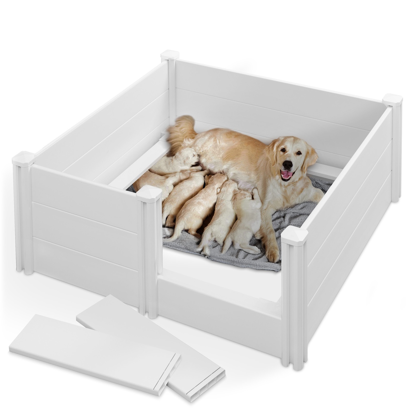 Dog Whelping Box with Rails, Large 48″ x 48″ x 18″ Heavy-Duty PVC Puppy Pen