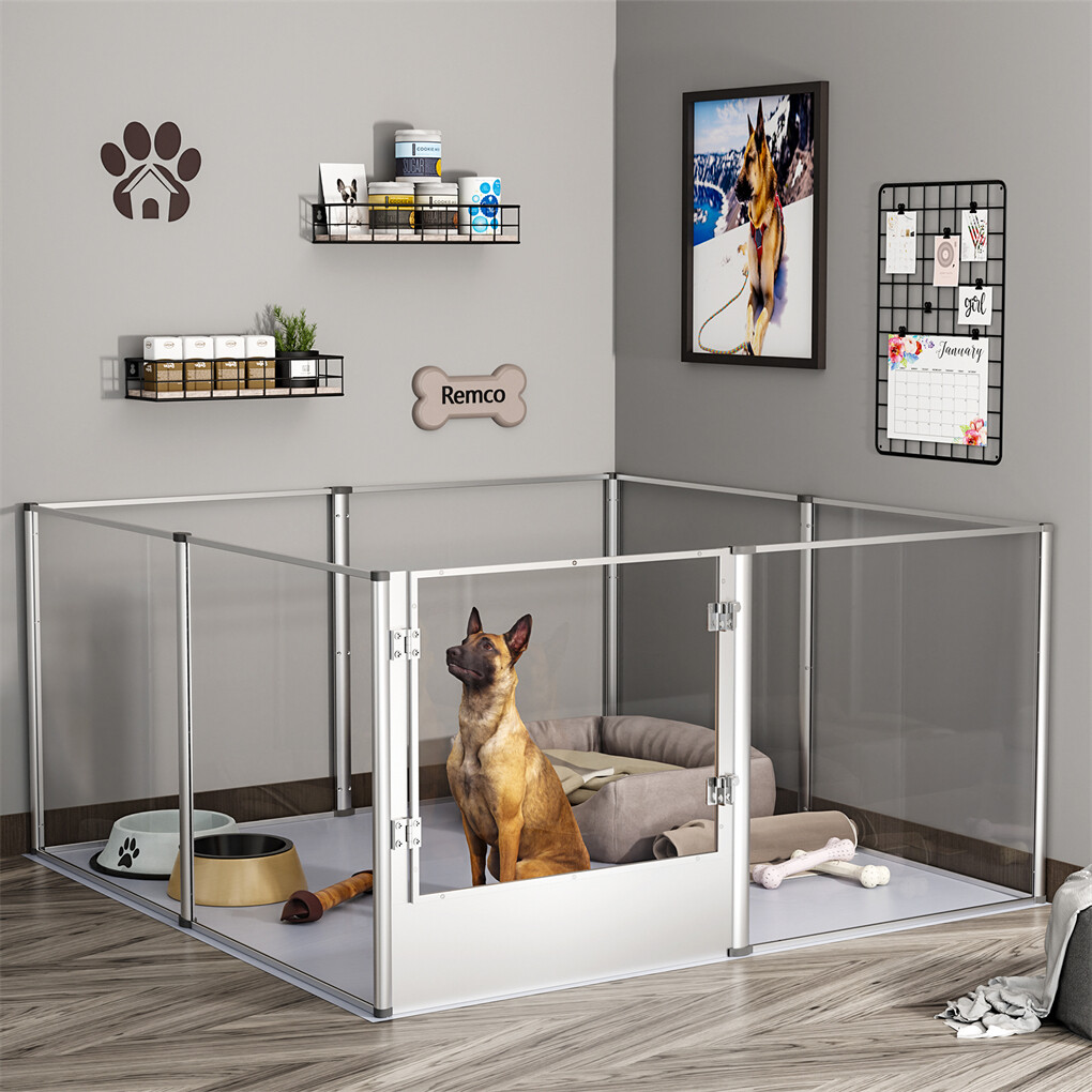 6/8 Panels XXL Dog Playpen Acrylic Pet Whelping Box Deep Fertility Cage Lockable