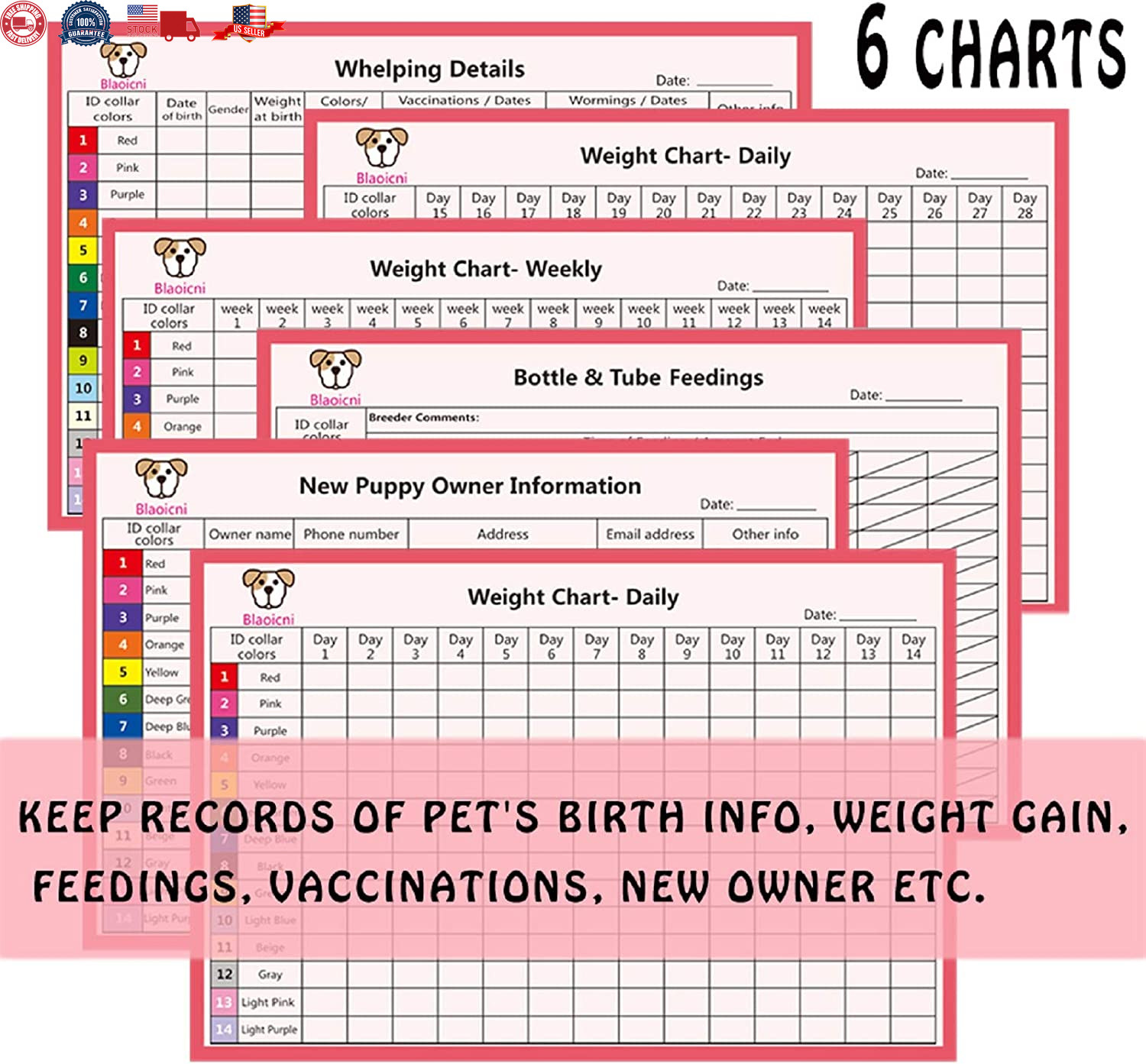 12 Pcs/Set Soft Nylon Puppy ID Collar Adjustable Whelping Breakaway Litter New
