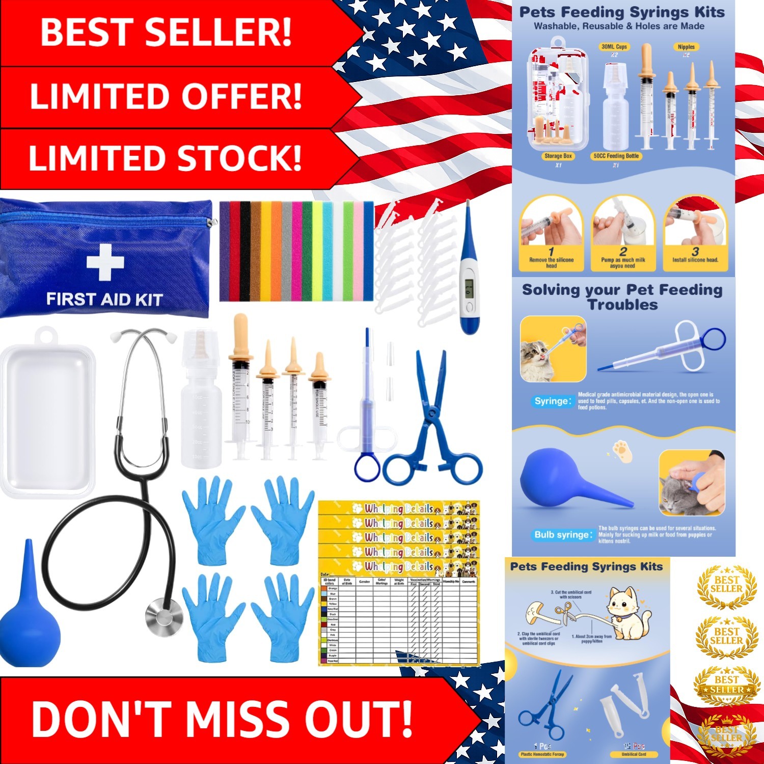 Complete 52-Piece Puppy Whelping Kit with Health Monitoring Tools for Breeders